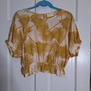 Elegant Yellow Palm Print Blouse